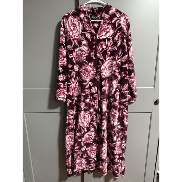 Miss Elaine Relax Women Printed Brushed Velour Zip Up Robe Pockets Small - Picture 1 of 10